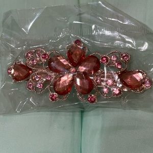 NEW!!! Pink Flower Rhinestone Hair Clip, 3 inches, clips/fastens in the back.